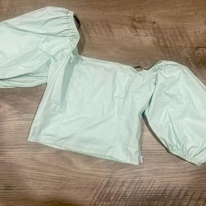 Women Teen Forever 21 Like New Cropped Fitted Top light green/blue mint Small